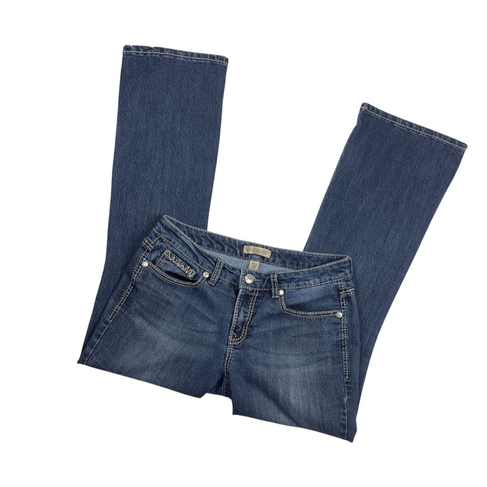 Nine West Vintage America Collection Bootcut Med Wash Gold Stitch Jeans SZ 29 - Picture 12 of 14
